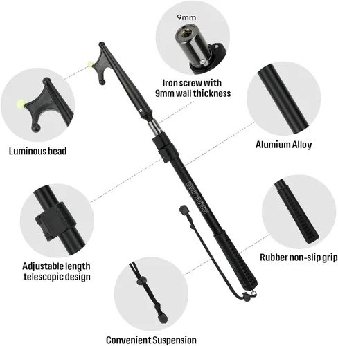 Vista 2 de SANLIKE Aluminum Boat Hook, 5 Section Telescopic Dock Pole, Black Scratch-Resistant Boat Hook With Luminous Bead, Improved Visibility At Docks