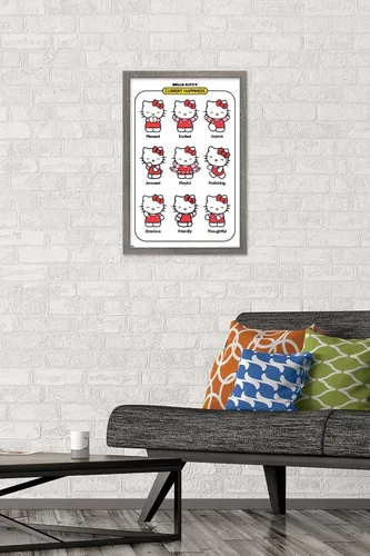 Vista 2 de Trends International Hello Kitty: Basic - Póster de pared de felicidad actual, 22.4 pulgadas de largo x 14.7 pulgadas, versión enmarcada en madera
