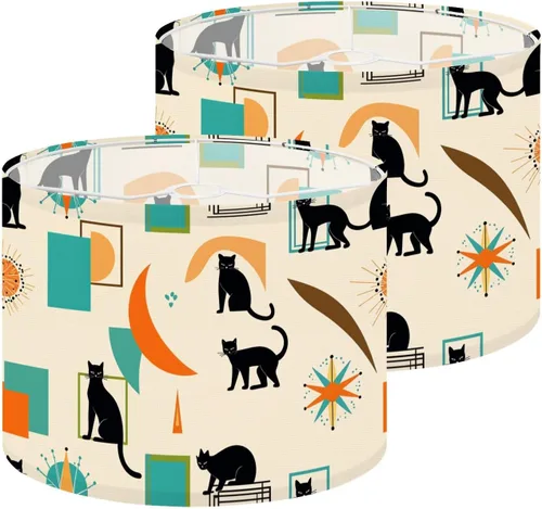 Vista 18 de Drum Lampshade Mid Century Black Cat Starry Lights Retro Style Medium Lamp Shade Replacement Linen Fabric Lampshades for Bedside Table Lamp Floor
