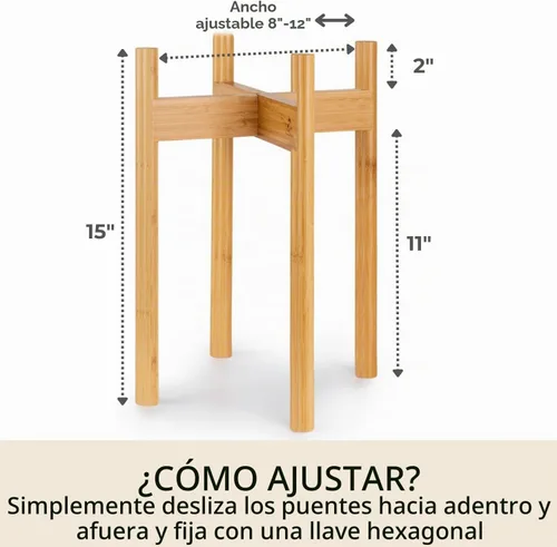 Vista 6 de Fox & Fern - Soporte ajustable alto para plantas de interior — 8 a 12 pulgadas, soporte premium de bambú de estilo moderno de mediados de siglo