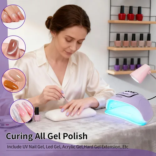 Vista 7 de JODSONE Lámpara de uñas LED U V, secador de uñas para esmalte de gel con luz LED con sensor automático y 4 temporizadores, color morado