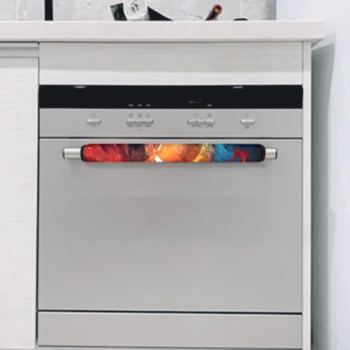 Vista 4 de Juego de 2 fundas para manijas de refrigerador, diseño de llama de fútbol americano, guantes de electrodomésticos de cocina, antideslizantes, a
