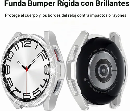 Vista 4 de Funda de reloj 2 en 1 para Samsung Galaxy Watch 6 Classic de 1.850 in (SM-R960), cubierta protectora de policarbonato con anillo bisel de diamantes