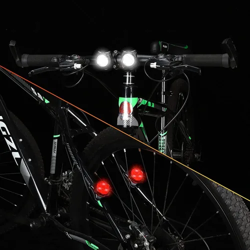 Vista 9 de 2 juegos de luces recargables para bicicleta (total de 4 luces: dos rojas y dos blancas), faros delanteros superbrillantes y luces LED traseras