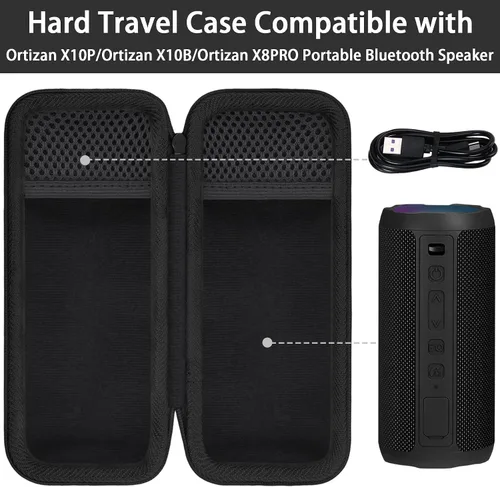 Vista 2 de khanka Estuche rígido de viaje para altavoz Bluetooth portátil Ortizan IPX7 Negro