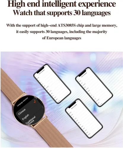 Vista 7 de Relojes inteligentes para mujer, pulseras pequeñas, correa de silicona rosa de 1.614 in, reloj inteligente con llamada Bluetooth, pantalla AMOLED