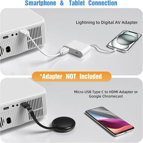 Vista 5 de HAPPRUN Proyector de cine para exteriores, proyector nativo HD 1080P E-Focus, proyector Bluetooth compatible con TV Stick Smartphone/HDMI/USB