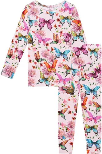 Vista 61 de Posh Peanut Pijamas para niñas, suaves, de viscosa de bambú para niños, pijamas a juego de manga larga para niñas
