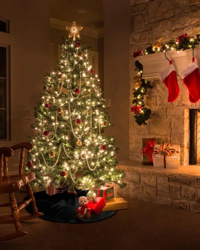 Vista 5 de Falda de árbol de Navidad de 48 pulgadas, falda de árbol negro de color sólido para Navidad, decoraciones de fiesta de Feliz Navidad, arte
