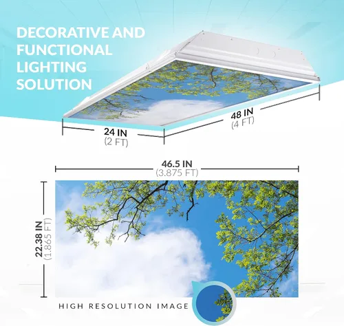 Vista 2 de OCTO LIGHTS Cubiertas fluorescentes de árbol para luces de techo 2x4 Árbol de acacia cielo azul