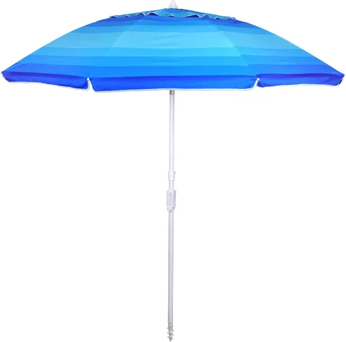 Vista 9 de Sombrilla de playa con anclaje de arena y bolsa de transporte, sombrilla de playa de 6.5 pies con altura de poste ajustable de inclinación, ideal