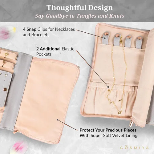 Vista 4 de COSMIYA Joyero de viaje personalizado con inicial, regalos personalizados con monograma para mujeres, regalos de propuesta de dama de honor