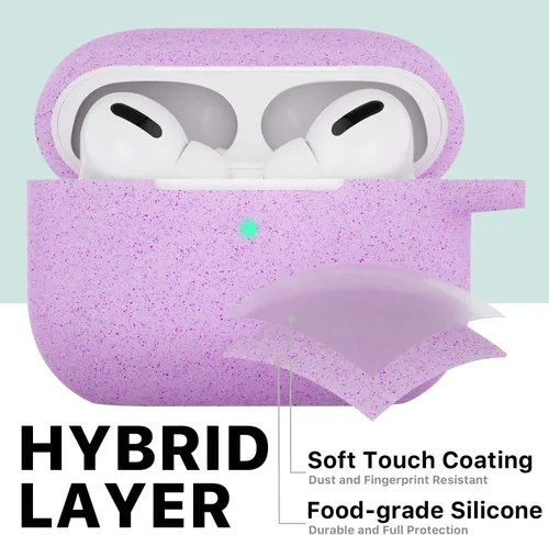 Vista 2 de Funda protectora de silicona con llavero, compatible con Apple AirPods Pro 2, LED frontal visible (morado brillante)