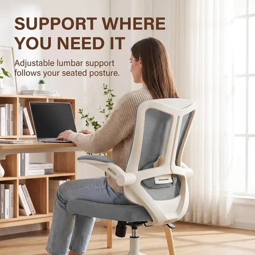 Vista 7 de Silla ergonómica de escritorio de oficina, silla de computadora de malla con ruedas giratorias de 360°, reclinación ajustable de 90-130° y soporte