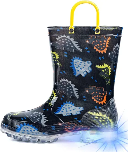 Vista 18 de HugRain - Botas de lluvia con luces para niños pequeños Cosmos Negro