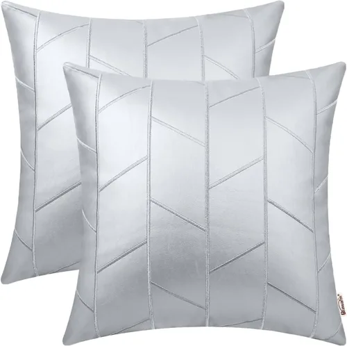 Vista 15 de BRAWARM Fundas de almohada de cuero 16 X 16 pulgadas, paquete de 2 fundas de almohada de cuero sintético negro, fundas de almohada decorativas