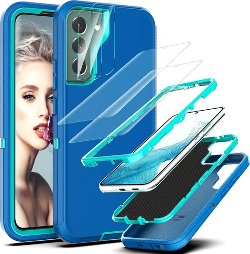 Vista 9 de YmhxcY Funda S22, funda para Galaxy S22, funda duradera de 3 capas a prueba de caídas, protección contra caídas, funda de goma sólida mate