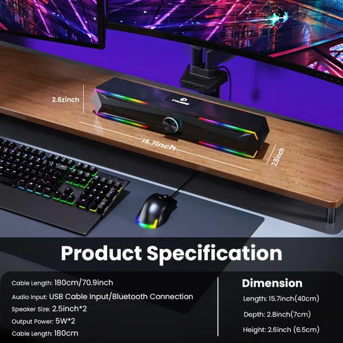 Vista 10 de Tylubio Altavoces de computadora para PC de escritorio con sonido claro, altavoz LED de PC que fluye para computadora de escritorio y portátil