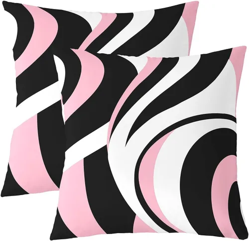 Vista 8 de Castle Fairy Juego de 2 fundas de almohada modernas con estampado de líneas geométricas de doble cara de 16 x 16 pulgadas, color gris, negro y rojo