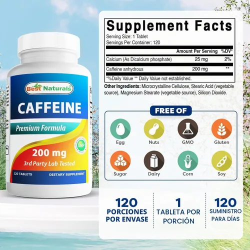 Vista 2 de Best Naturals Píldoras de cafeína de 200 mg, 120