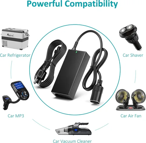 Vista 4 de Convertidor de CA a CC, convertidor de 110 V/120 V a 12 V, adaptador de encendedor de cigarrillos de 10 A 120 W a enchufe de pared, cable de 7.87