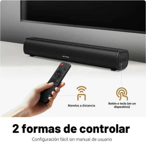Vista 6 de Barra de sonido para Smart TV, barra de sonido de 16'/60W con graves impactantes, luz dinámica y control remoto, altavoces de TV montables en pared