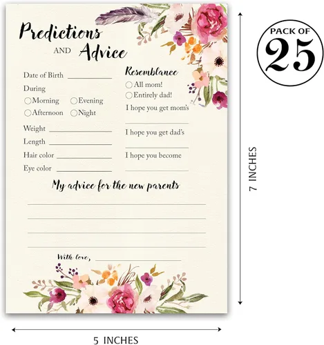 Vista 2 de BOHO - Tarjetas de predicción y consejos – Paquete de 25 – Juegos de baby shower BOHEMIAN Pink GIRL, deseos florales para nuevos padres, mamá y papá