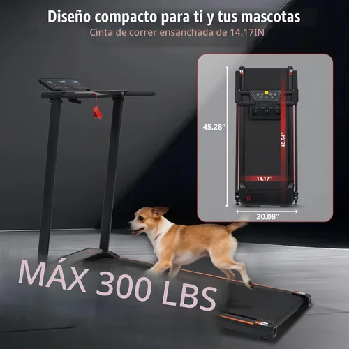 Vista 4 de Merax Cinta de correr con 8% de inclinación, cintas de correr plegables de 3.0 HP para el hogar, almohadilla para caminar de 10 MPH con barra