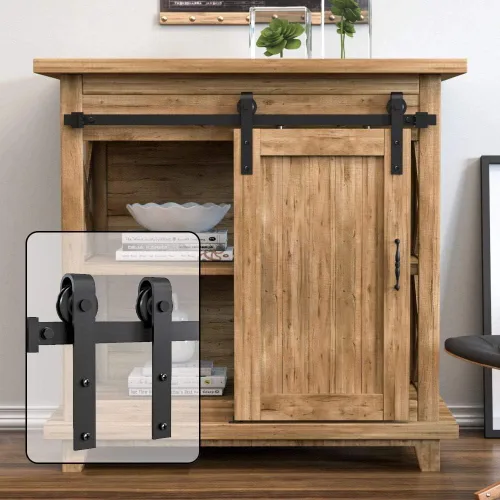 Vista 7 de WINSOON - Kit de herrajes para puerta corredera de granero súper mini de 3.5 pies para puertas individuales, soportes de TV, armarios pequeños, I