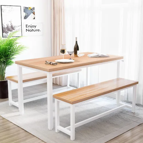 Vista 7 de Recaceik Juego de mesa de comedor con banco, juego de muebles de comedor de 3 piezas, juego de mesa de cocina, estructura resistente, comedor que