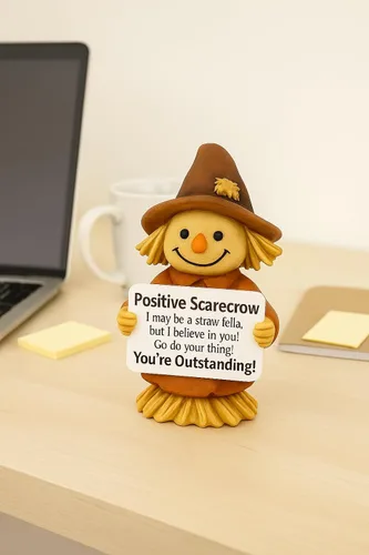 Vista 8 de iStatue - Estatua positiva de espantapájaros de otoño – 12 cm de alto, hecha a mano, de resina, decoración de Acción de Gracias con letrero