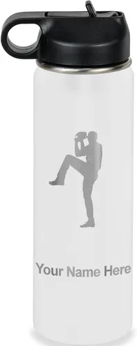 Vista 72 de LaserGram Botella de agua personalizada, jarra de béisbol, acero inoxidable de doble pared aislada al vacío con popote superior, regalo grabado Negro