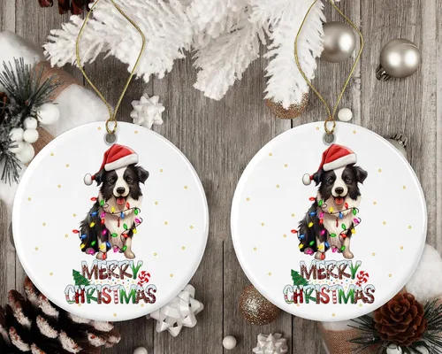 Vista 2 de Adorno Border Collie, adorno de Feliz Navidad, regalo de adopción de perro, adorno de primera Navidad, adornos conmemorativos para perros, adornos