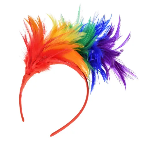 Vista 2 de Merroyal Diadema de plumas de tocador de los años 20 para mujer, recuerdos de fiesta (arco iris)