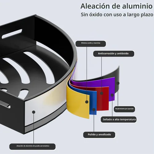 Vista 4 de Wisfame Carrito de Ducha Esquinero Negro - Estante de Ducha Triangular de Aluminio Resistente al Óxido - Instalación Sin Taladro y Con Taladro - 2