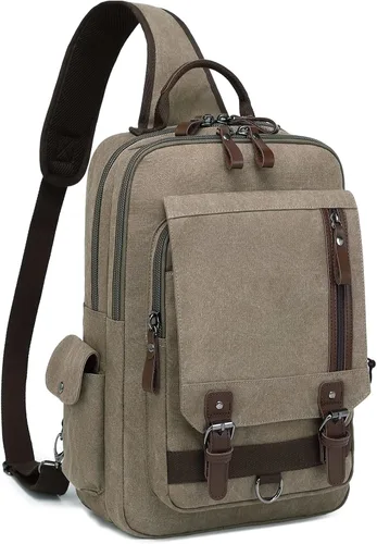 Vista 8 de Mygreen bolsa cruzada de lona, mochila de viaje Verde militar