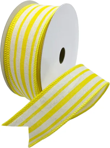 Vista 2 de Morex Ribbon Cinta de rayas de cabaña de lino con cable, 1.5 pulgadas por 10 yardas, verde manzana, 7579.40/10-550