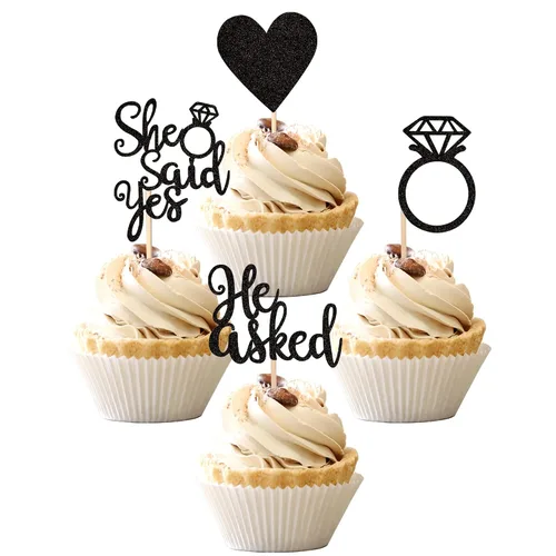 Vista 8 de 24 piezas de adornos para cupcakes con anillo de corazón con purpurina para despedida de soltera, boda, compromiso, despedida de soltera, despedida