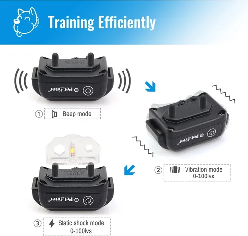 Vista 4 de Petrainer - Collar de perro 100% impermeable con control remoto para entrenamiento con pitido / Vibración / golpe eléctrico, collar electrónico