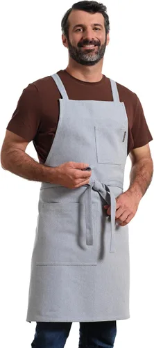 Vista 2 de MEEMA Chef Cross Back Aprons for Women with Pockets for Cooking, Baking Mezclilla azul