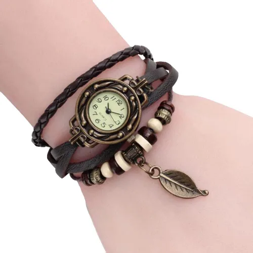 Vista 2 de Reloj de pulsera analógico de cuarzo para mujer, estilo vintage, multicapa