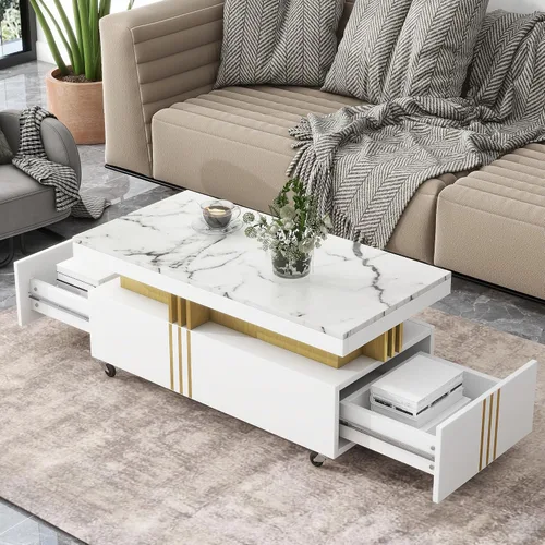 Vista 17 de Mesa de centro moderna con vidrio templado, mesa de cóctel de madera con superficie UV de alto brillo, mesa central rectangular modernista de 2 Negro