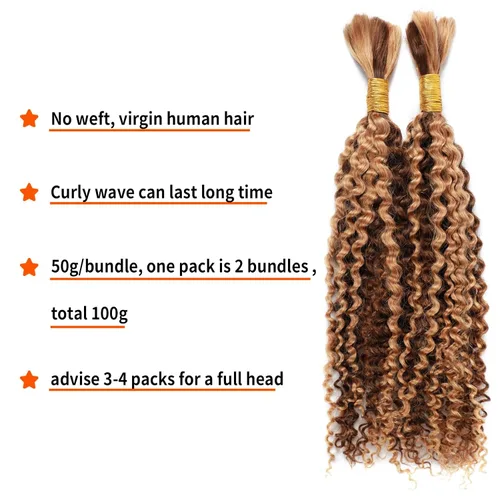 Vista 5 de Extensiones de cabello humano virgen brasileño para trenzar, rizado y rizado, 100% sin procesar, extensiones de cabello humano virgen brasileño