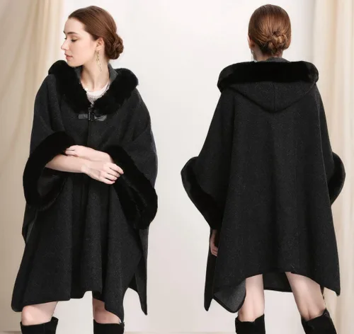 Vista 4 de Abrigo de invierno con capucha para mujer, chal