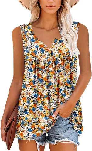 Vista 2 de Camisetas sin mangas para mujer y camisetas florales de verano de manga corta