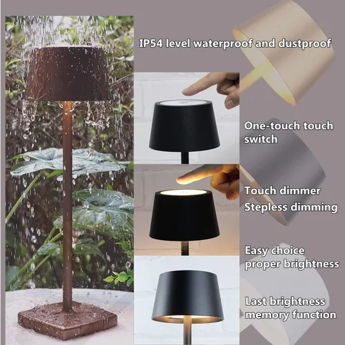 Vista 4 de Lámpara de escritorio inalámbrica led recargable, aluminio, regulable, adecuada para iluminación interior y exterior (negro)