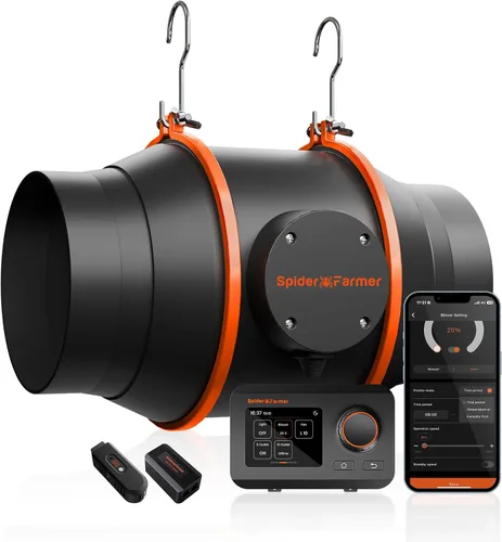 Vista 10 de Spider Farmer Ventilador de conducto en línea de 4 pulgadas con controlador de temperatura y humedad GGS, ventilador de escape de ventilación de 205