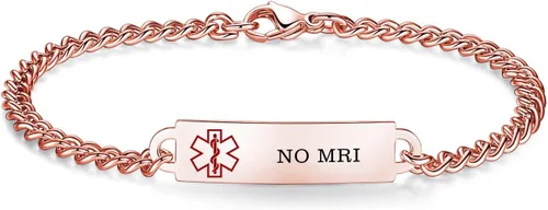 Vista 69 de Pulseras de identificación de alerta médica de 6.5 "-8.5" para mujeres, pulseras de emergencia médica de acero inoxidable, grabado gratuito