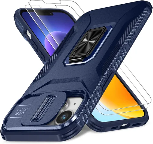 Vista 64 de Funda HakkTaoo para iPhone 13/iPhone 14 de 6.1 Pulgadas con Funda Deslizante para Cámara + Protector de Pantalla (2 Paquetes), Funda Protectora a