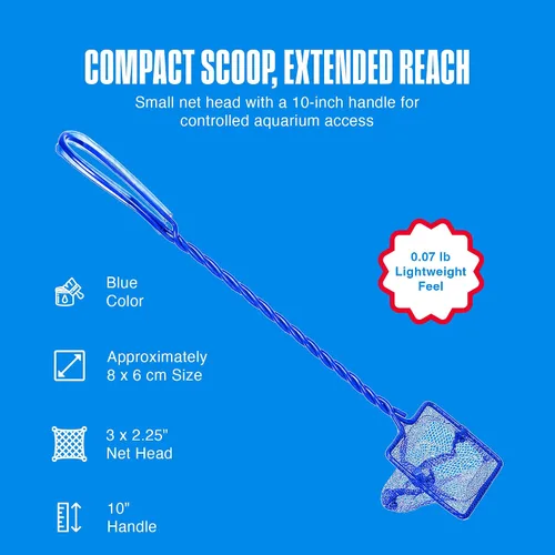 Vista 4 de Penn-Plax Quick-Net Aquarium Fish Net - Fine Mesh, Vinyl-Covered Braided Handle - Small Aquarium Cleaning Tool for Gentle Fish Handling - Use in